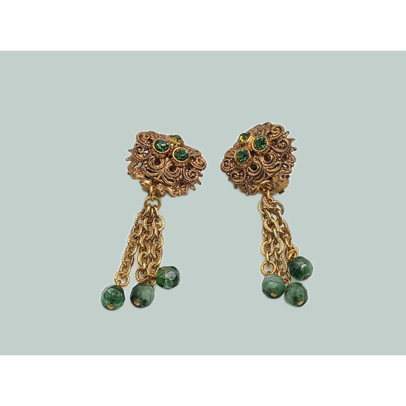 Vintage Filigree and Rhinestone Dangle Earrings W. Germany - Picture 4 of 4